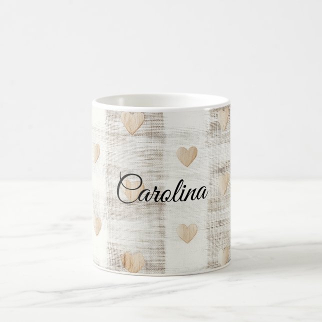 Caneca De Café Cream White Beige Boho Hearts (Centro)