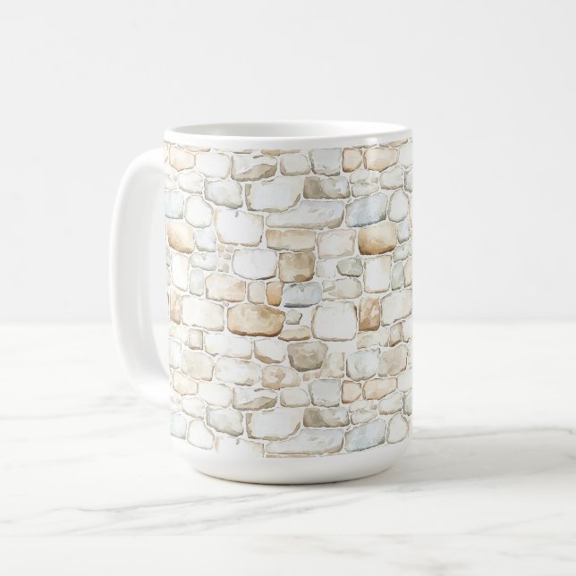 Caneca De Café Cream White Grey Faux Stones   (Frente Esquerda)