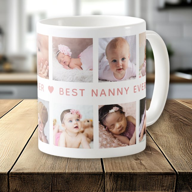 Caneca De Café Create Your Own 12 Photo Collage Best Nanny Ever  (Criador carregado)