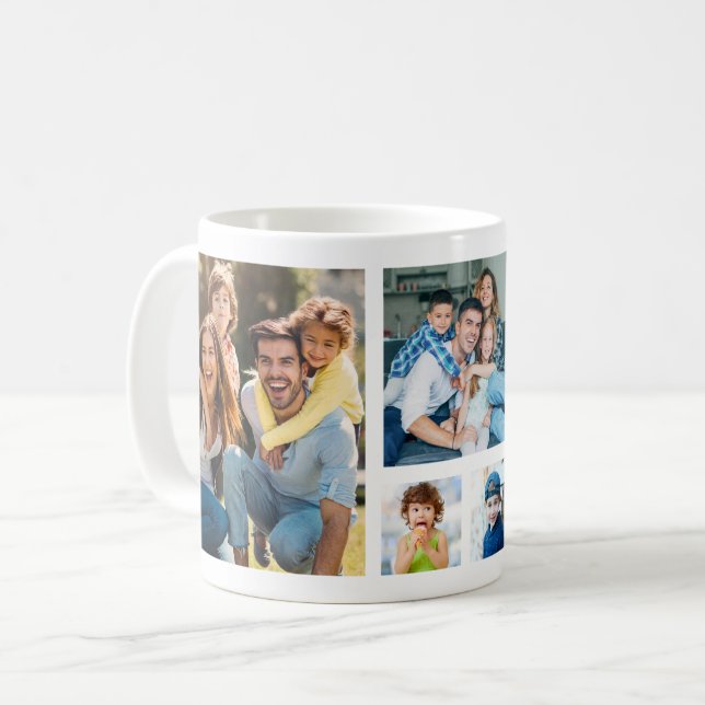 Caneca De Café Create Your Own 5 Photo Picture Collage White (Frente Esquerda)