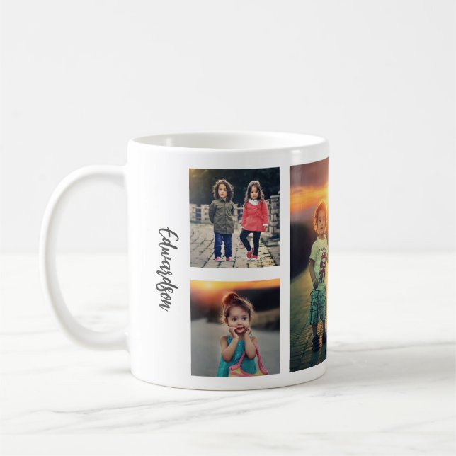 Caneca De Café Create your own family photo collage monogram name (Esquerda)