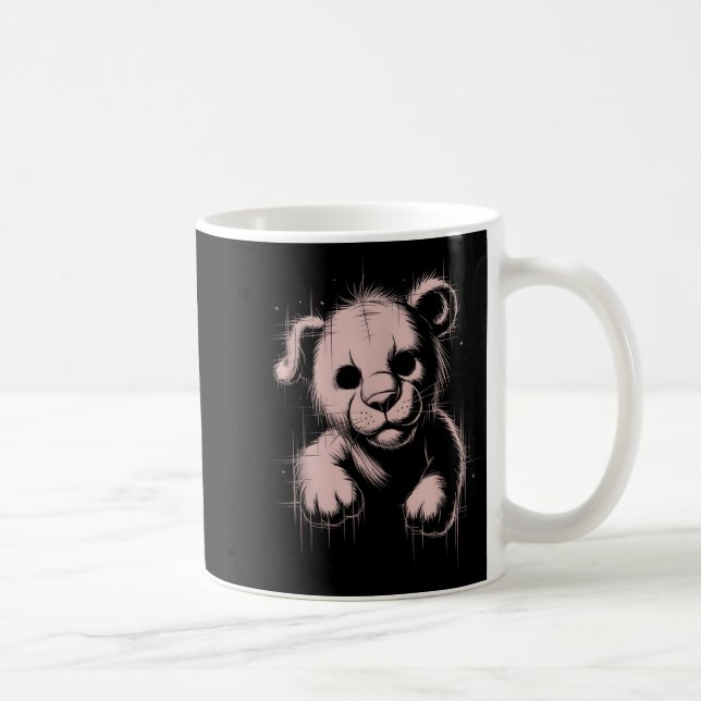 Caneca De Café Creepy Cute Goth Teddy Lion Horror Sketch Nge Bear (Direita)