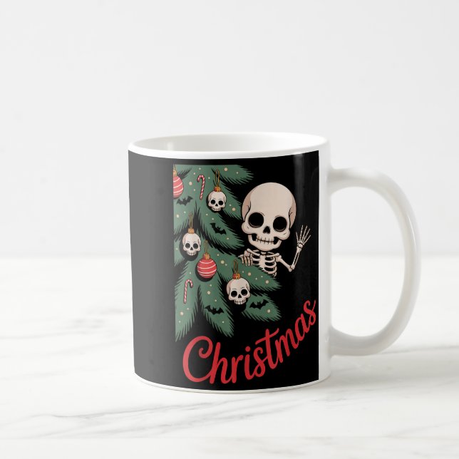 Caneca De Café Creepy Cute Kawaii Skeleton Christmas Tree Skull B (Direita)