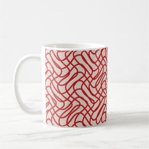 Caneca De Café Creme E Padrão De Linha De Abstrato Vermelho