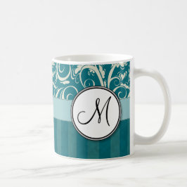 Caneca De Café Creme em Wisps florais & em listras da cerceta com