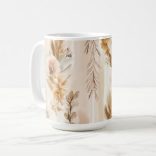 Caneca De Café Creme Rústico Floral Boho