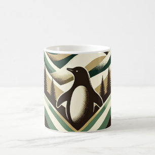 Caneca De Café Creme Verde Oleícola Retro Art Deco Waves Penguin