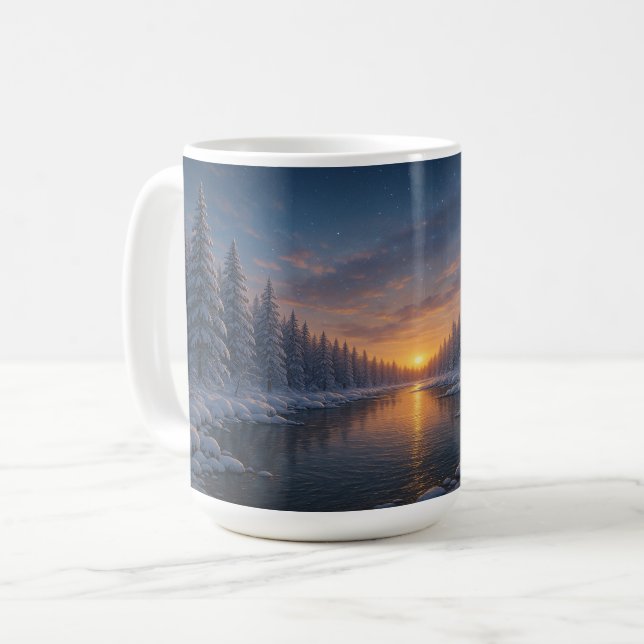 Caneca De Café Crepúsculo sobre o rio Winter (Frente Esquerda)