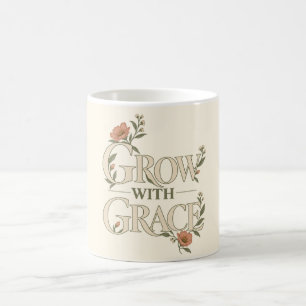 Caneca De Café Cresça Com Graça Tipografia Botânica Elegante