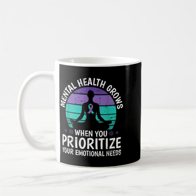 Caneca De Café Cresce a Consciência da Saúde Mental Design Retro  (Esquerda)