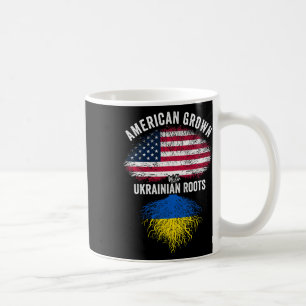 Caneca De Café Crescido Americano Com Raízes Ucranianas Bandeira