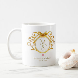 Caneca De Café Crestá Elegante de Monograma Dourado para Casament