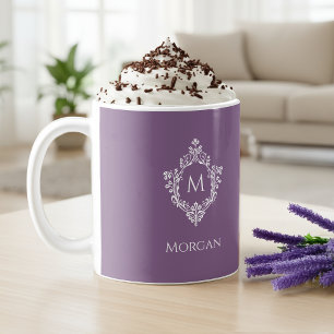 Caneca De Café Crestão Monograma Roxo Pó Nome & Inicial Vintage