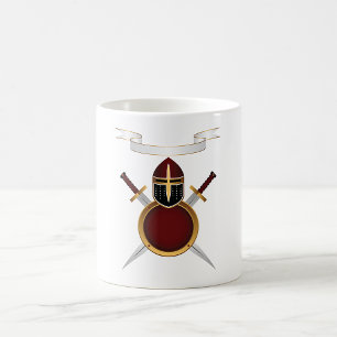 Caneca De Café Crestas de Cavaleiro Medieval Capacete Espadas Esc