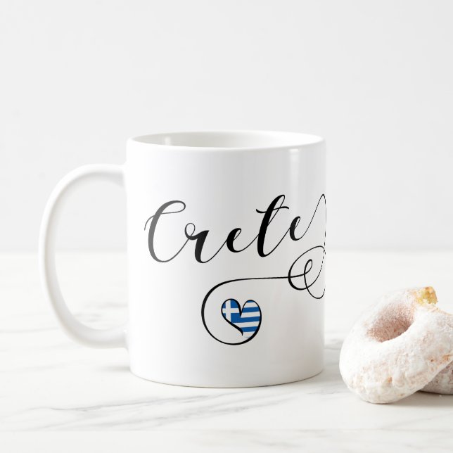 Caneca De Café Crete Heart Flag, Grécia, Cretan (Com Donut)