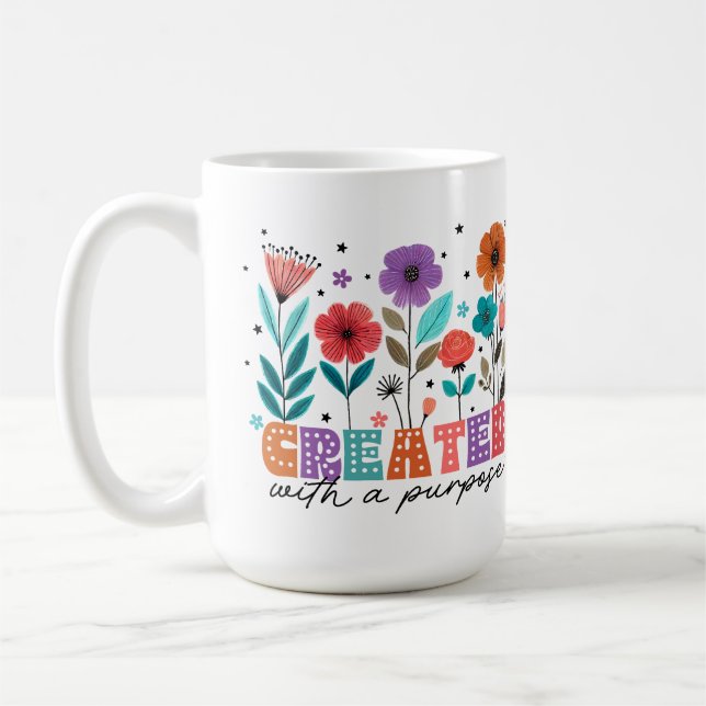 Caneca De Café Criado com Propósito Cristão Floral (Esquerda)