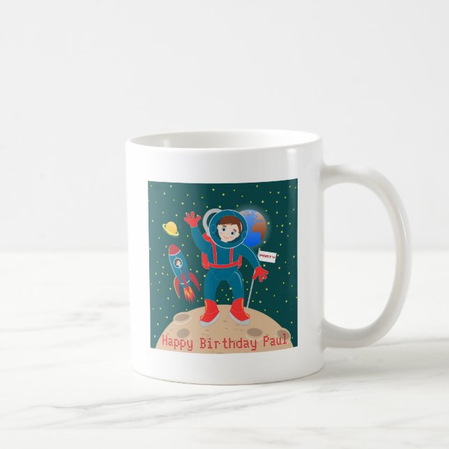 Caneca De Café Criança astronauta na festa de aniversário da lua (Direita)