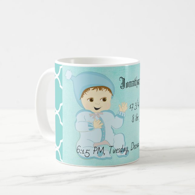 Caneca De Café Criança Baby Boy em azul com flores (Frente Esquerda)