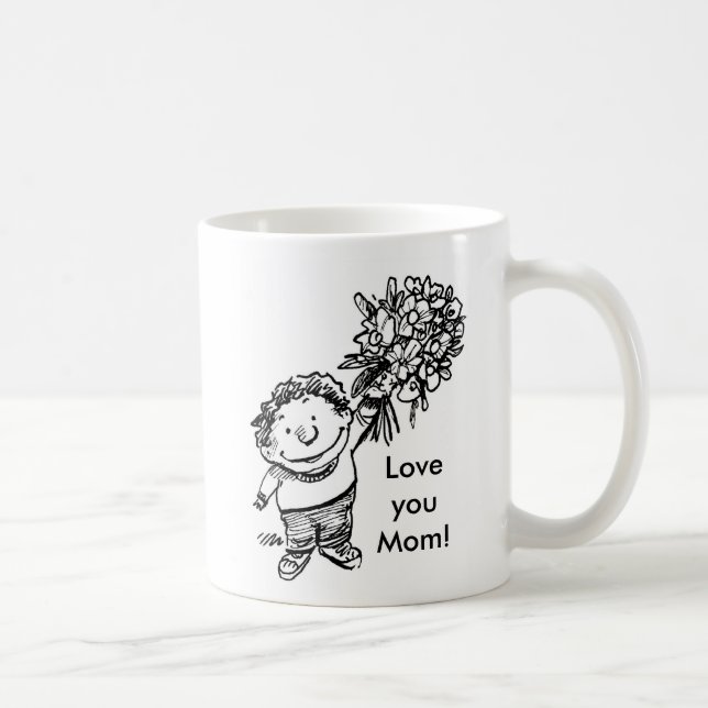 Caneca De Café Criança com flores, criança com flores, Amo você.. (Direita)