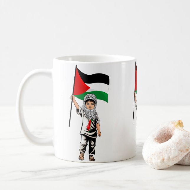 Caneca De Café Criança com Keffiyeh Palestine Flag e Olive Tree (Com Donut)