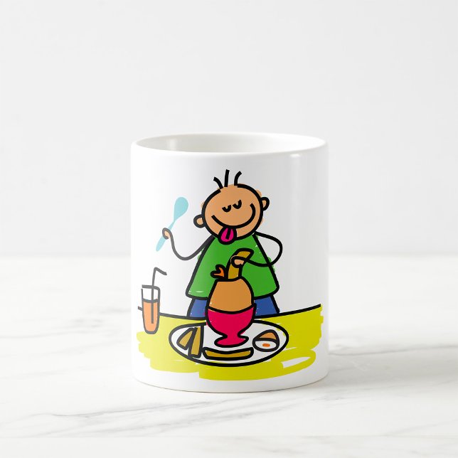 Caneca De Café Criança de desenho gostando de refeição com suco e (Criador carregado)