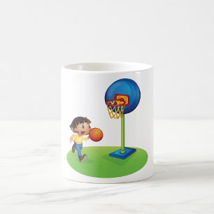 Caneca De Café Criança Jogando Basquete com Aro Diversão Esportes