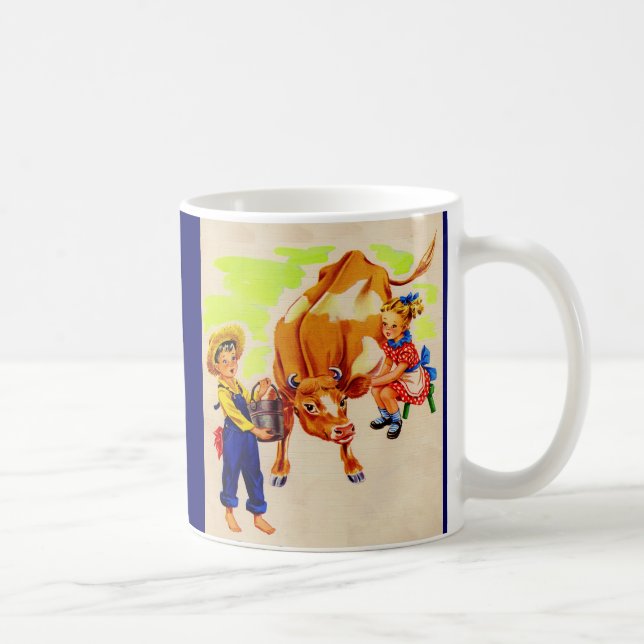 Caneca De Café crianças adoráveis com uma vaca adorável (Direita)