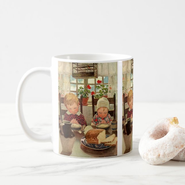 Caneca De Café Crianças agradecidas por Jessie Willcox Smith (Com Donut)