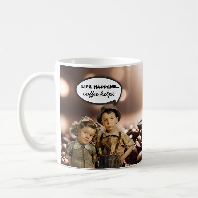 Caneca De Café Crianças Antigas Vida Divertida Acontece  (Esquerda)