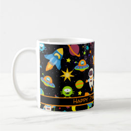 Caneca De Café Crianças Astronautas do Espaço Exterior Preto
