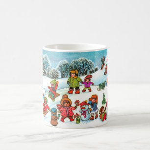 Caneca De Café Crianças brincando na neve