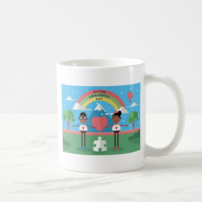 Caneca De Café crianças com consciência de autismo negro (Direita)