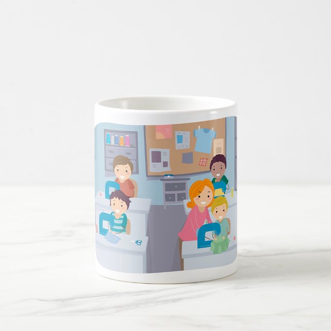 Caneca De Café Crianças Costurando Classe Divertimento Arranjo e  (Criador carregado)