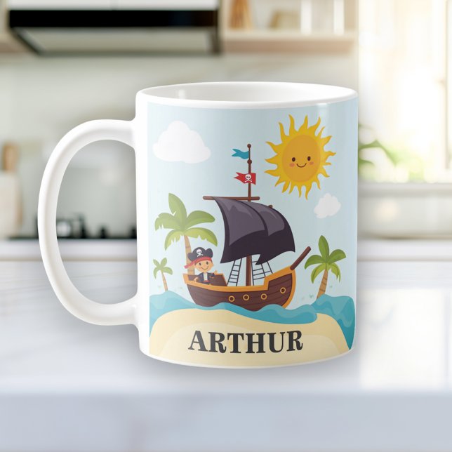 Caneca De Café Crianças Cute Pirata Navio Personalizado (Criador carregado)