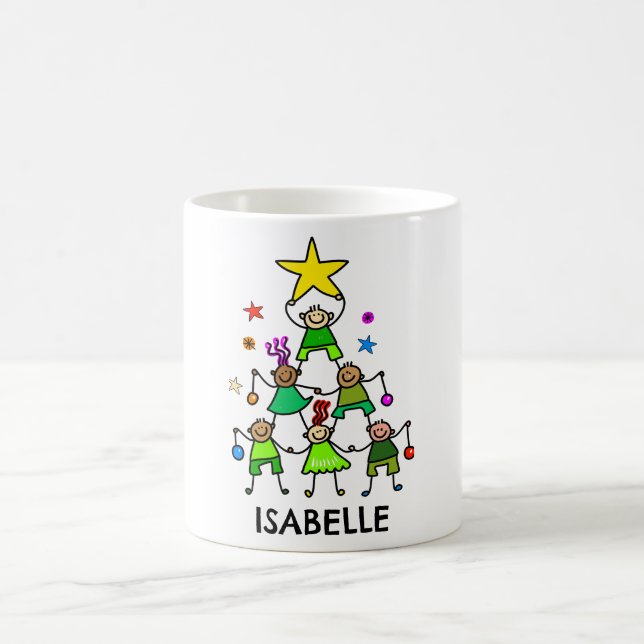 Caneca De Café Crianças de Árvores de Natal Personalizadas (Centro)
