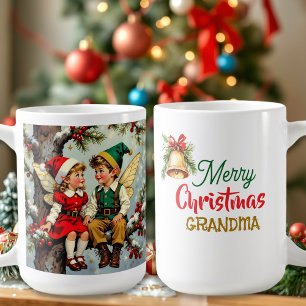 Caneca De Café Crianças de Fadas Élficas Vintage Natal Personaliz