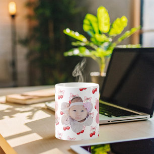 Caneca De Café Crianças de fotos cor-de-rosa com arco de cereja