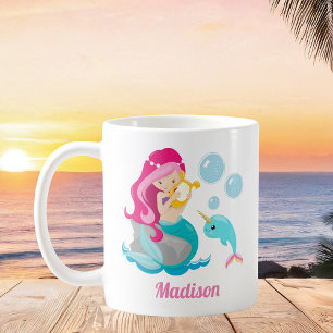 Caneca De Café Crianças de Monograma de Praia Narral de Menina d