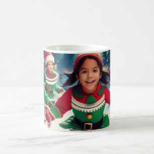 Caneca De Café Crianças Elfos Correndo na Neve