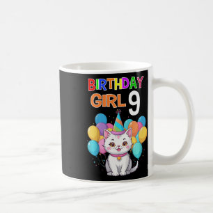 Caneca De Café Crianças Gato Aniversário 9 Festas de aniversário