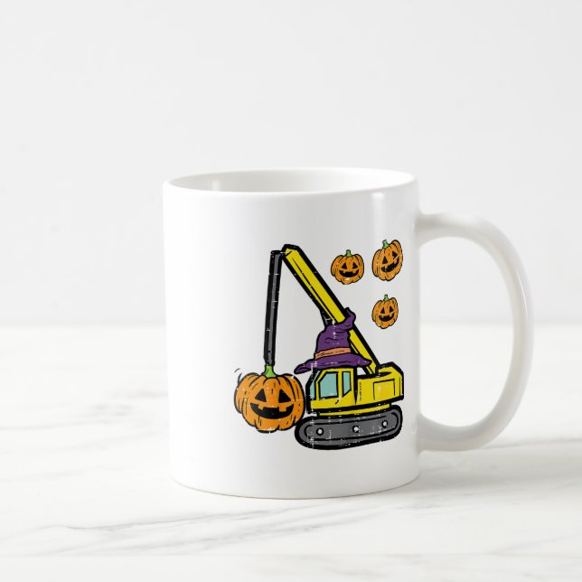 Caneca De Café Crianças Halloween Crane Construction Truque Para (Direita)