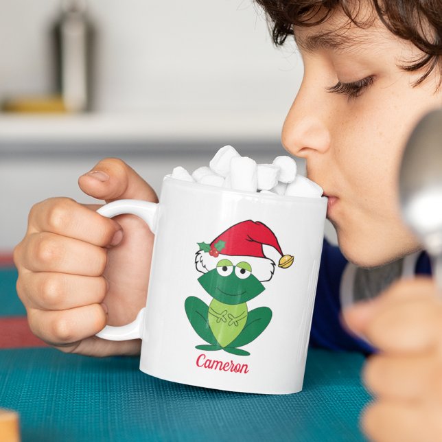 Caneca De Café Crianças Personalizadas do Sapo de Natal Bonito (Criador carregado)