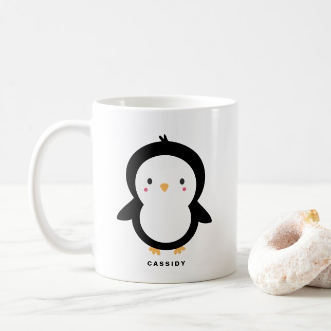 Caneca De Café Crianças Pinguins Cujo Bebê É Personalizado (Com Donut)