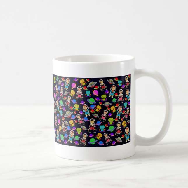 Caneca De Café Crianças Retro-Robôs e Astronautas (Direita)