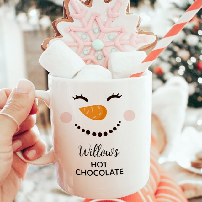 Caneca De Café Crianças Snowman Personalizadas de Chocolate Quent (Snowman Hot Chocolate Mug, Gift for Kids, Christmas Gift)