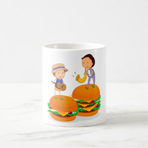 Caneca De Café Crianças Tocando Música em Cheeseburgers Gigantes