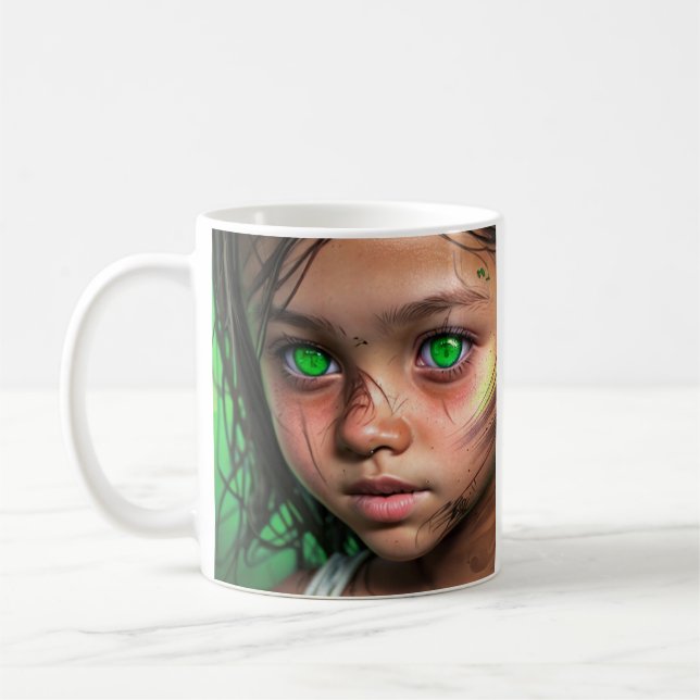 Caneca De Café Crianças Tribais | Garota futurista brilhando olho (Esquerda)