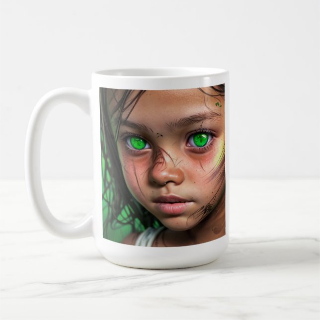 Caneca De Café Crianças Tribais | Garota futurista brilhando olho (Esquerda)