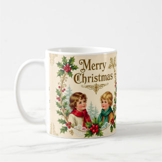 Caneca De Café Crianças vitorianas Feliz Natal vintage