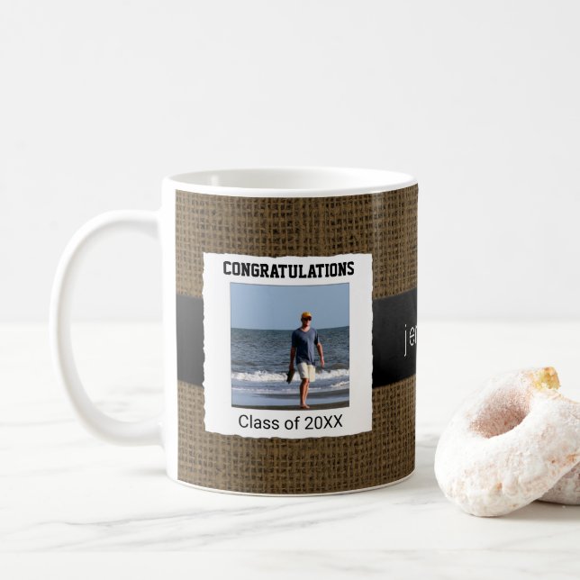 Caneca De Café Criar sua própria foto rústica da graduação do (Com Donut)